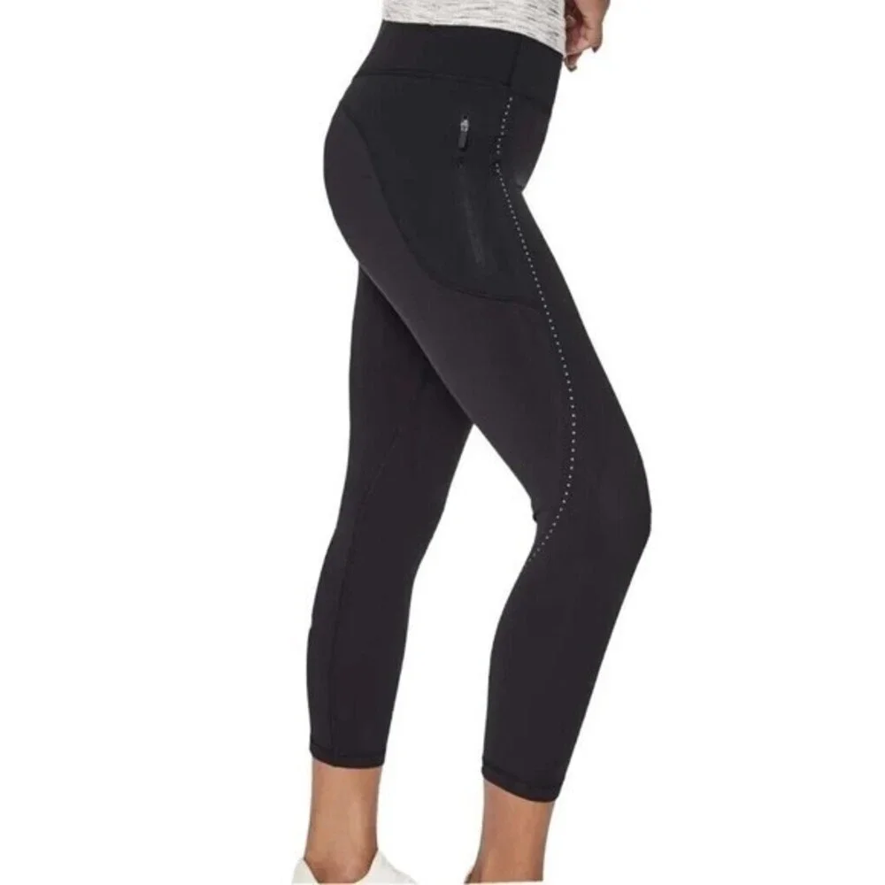 Lululemon Womens Extra Mile Crop Reflective Black Leggings Crop Size 2 Running